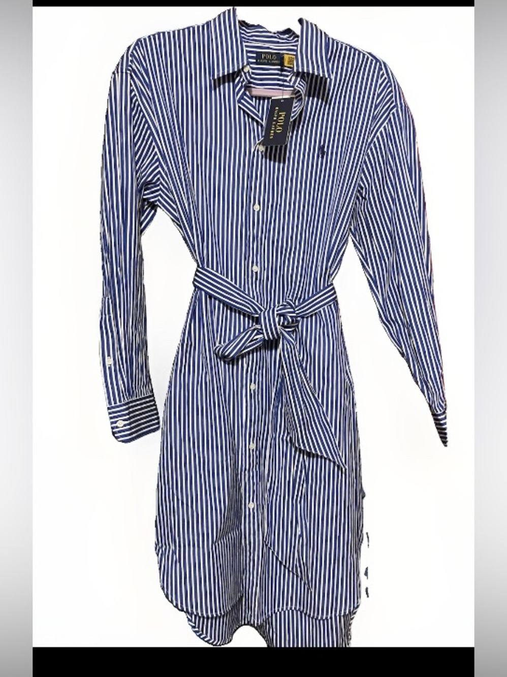 NEW RALPH LAUREN POLO BLUE WHITE PINE STRIPE SHIRT DRESS SIZE 12
